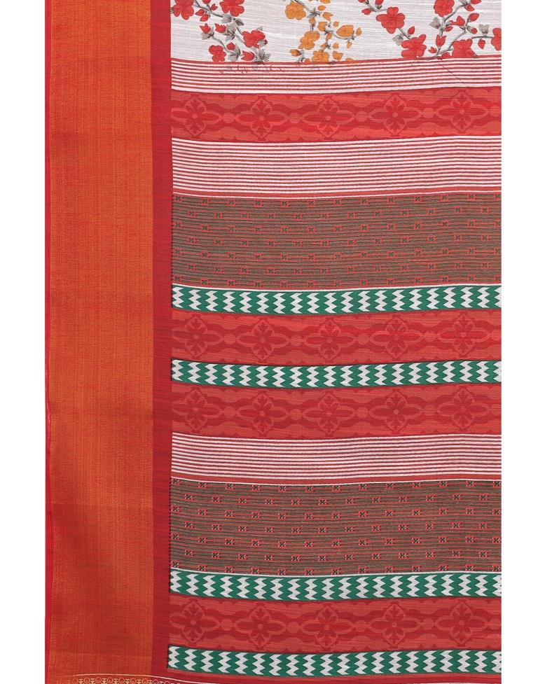 White Coloured Poly Cotton Printed Saree | Sudathi