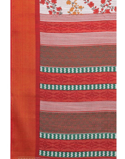 White Coloured Poly Cotton Printed Saree | Sudathi