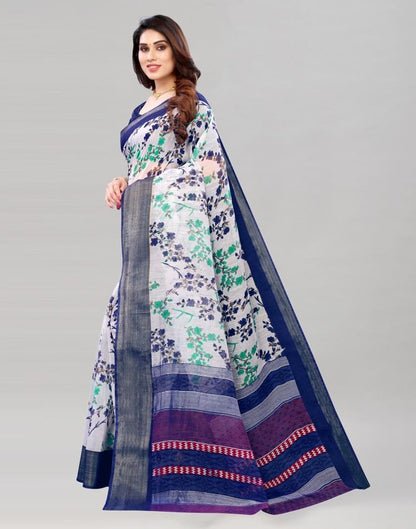 White Coloured Poly Cotton Printed Saree | Sudathi