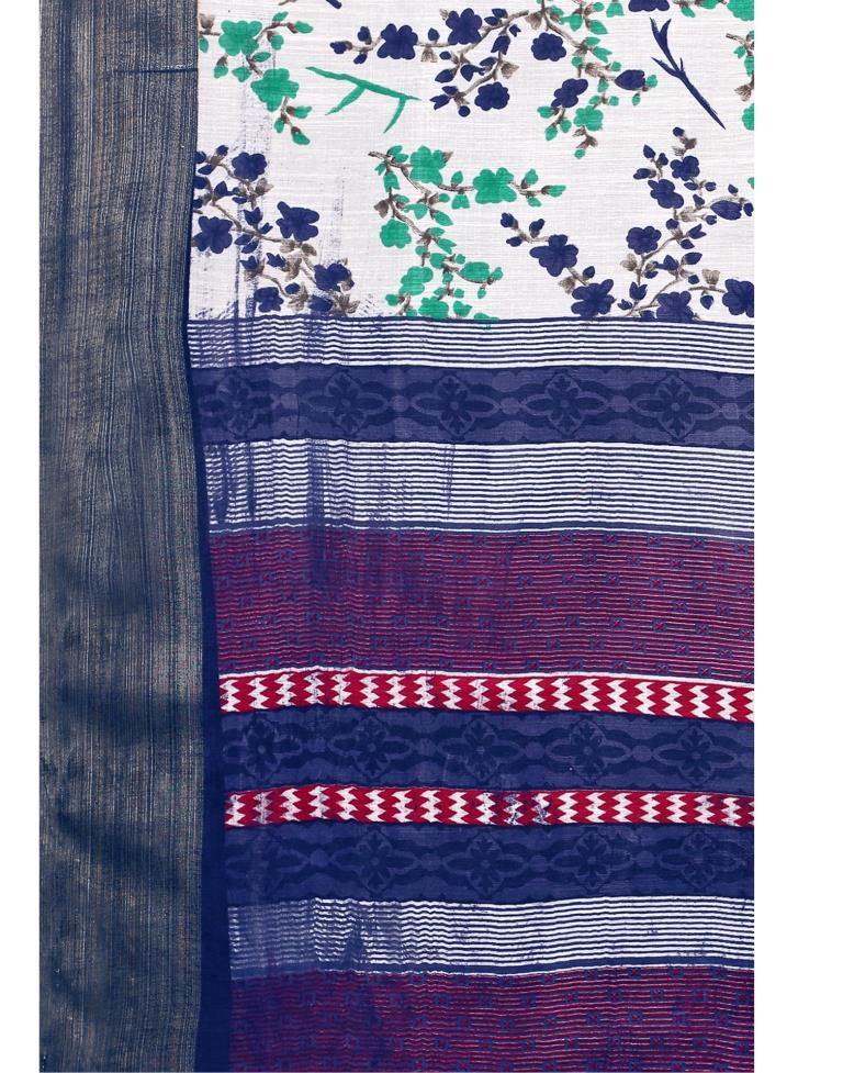 White Coloured Poly Cotton Printed Saree | Sudathi