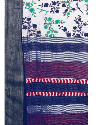 White Coloured Poly Cotton Printed Saree | Sudathi