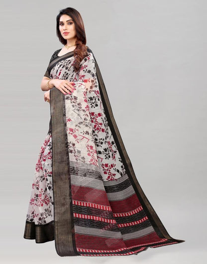 White Coloured Poly Cotton Printed Saree | Sudathi