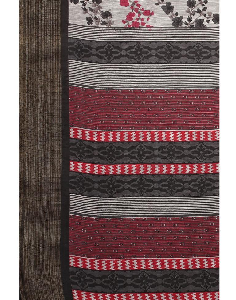 White Coloured Poly Cotton Printed Saree | Sudathi