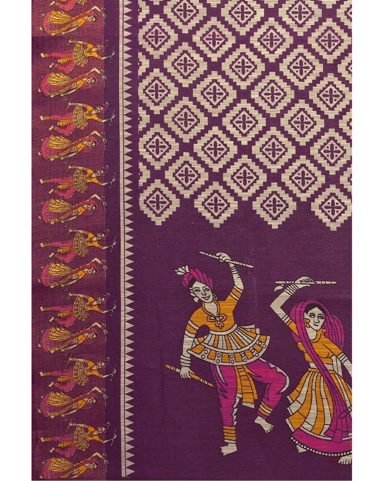 Wine Coloured Poly Cotton Printed Saree | Sudathi