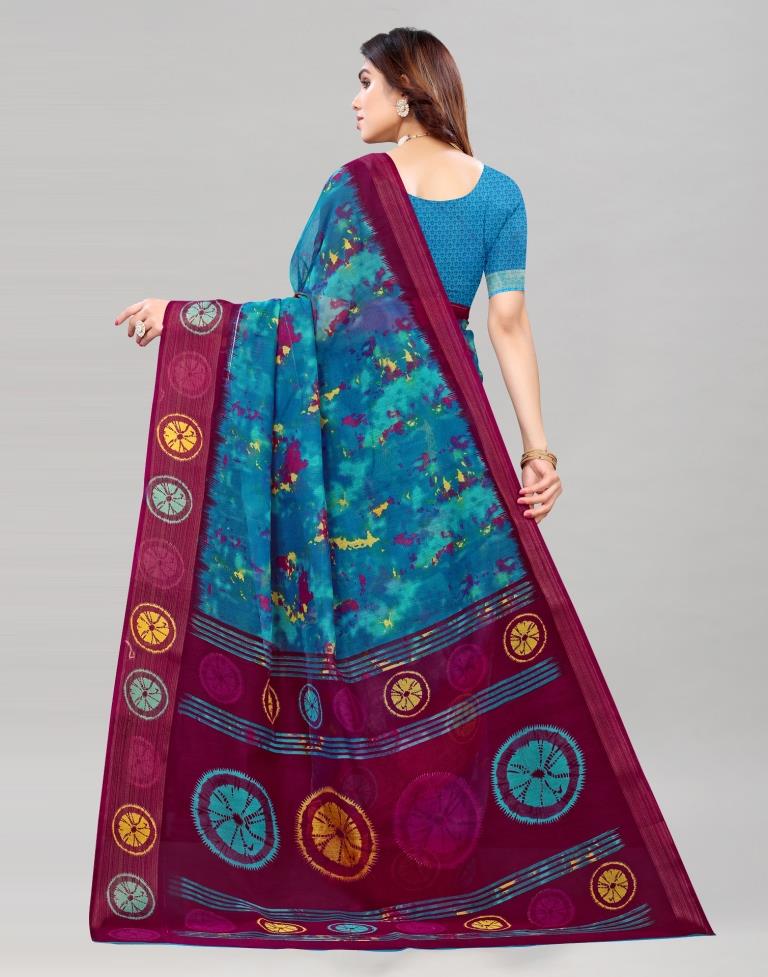 Blue Coloured Poly Cotton Printed Saree | Sudathi