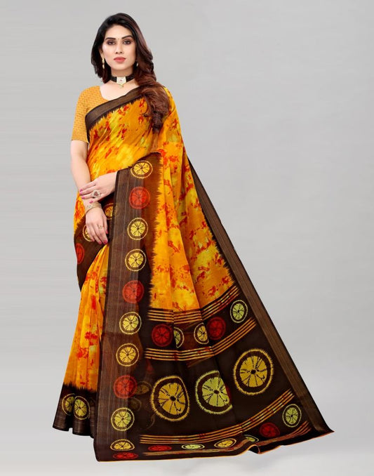 Yellow Coloured Poly Cotton Printed Saree | Sudathi