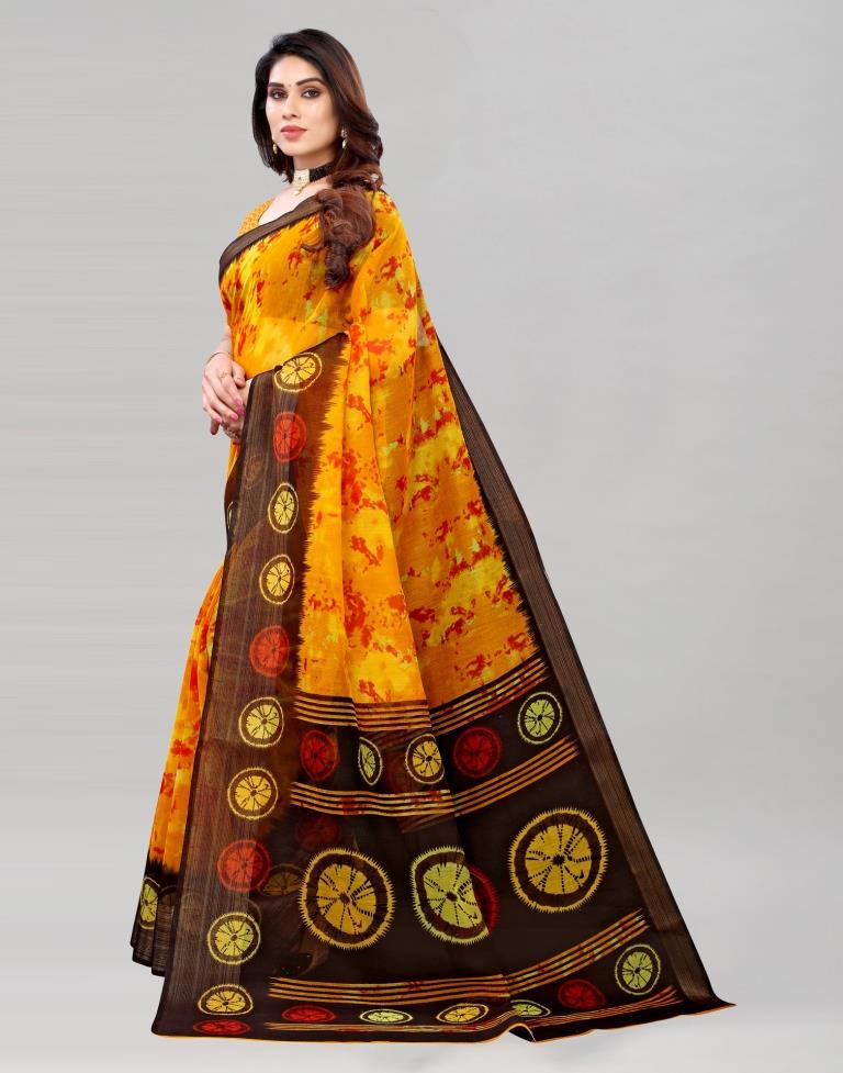 Yellow Coloured Poly Cotton Printed Saree | Sudathi