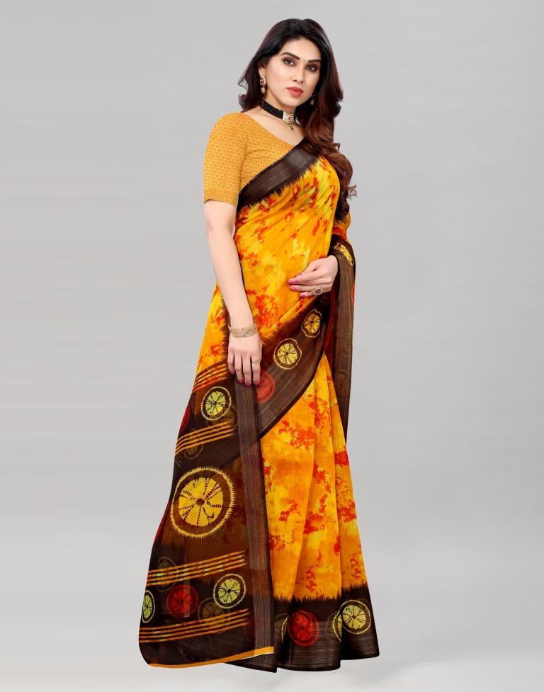 Yellow Coloured Poly Cotton Printed Saree | Sudathi