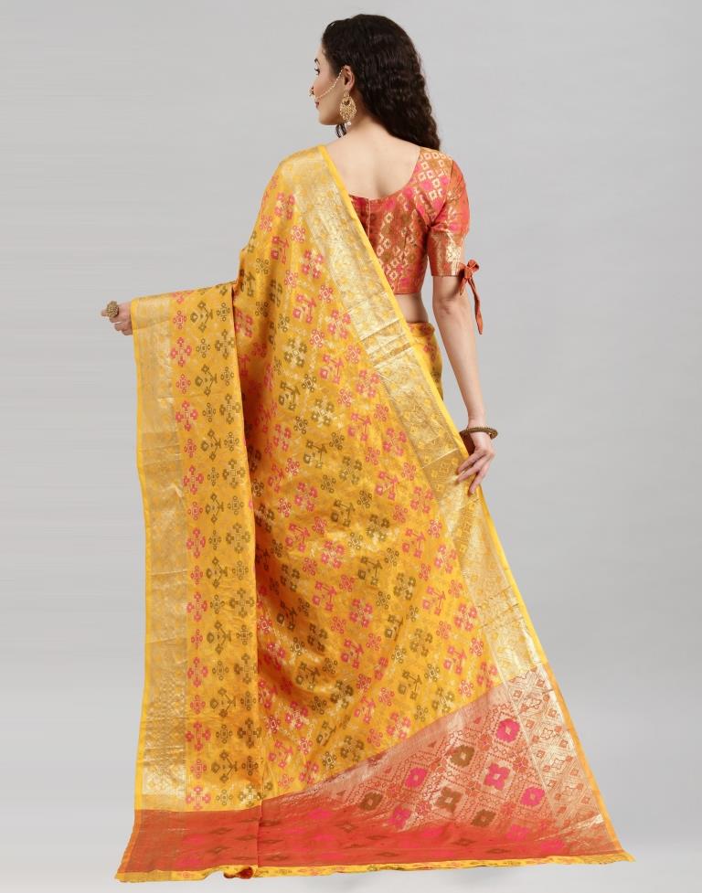 Yellow Coloured Poly Silk Banarasi Jacquard Saree | Sudathi