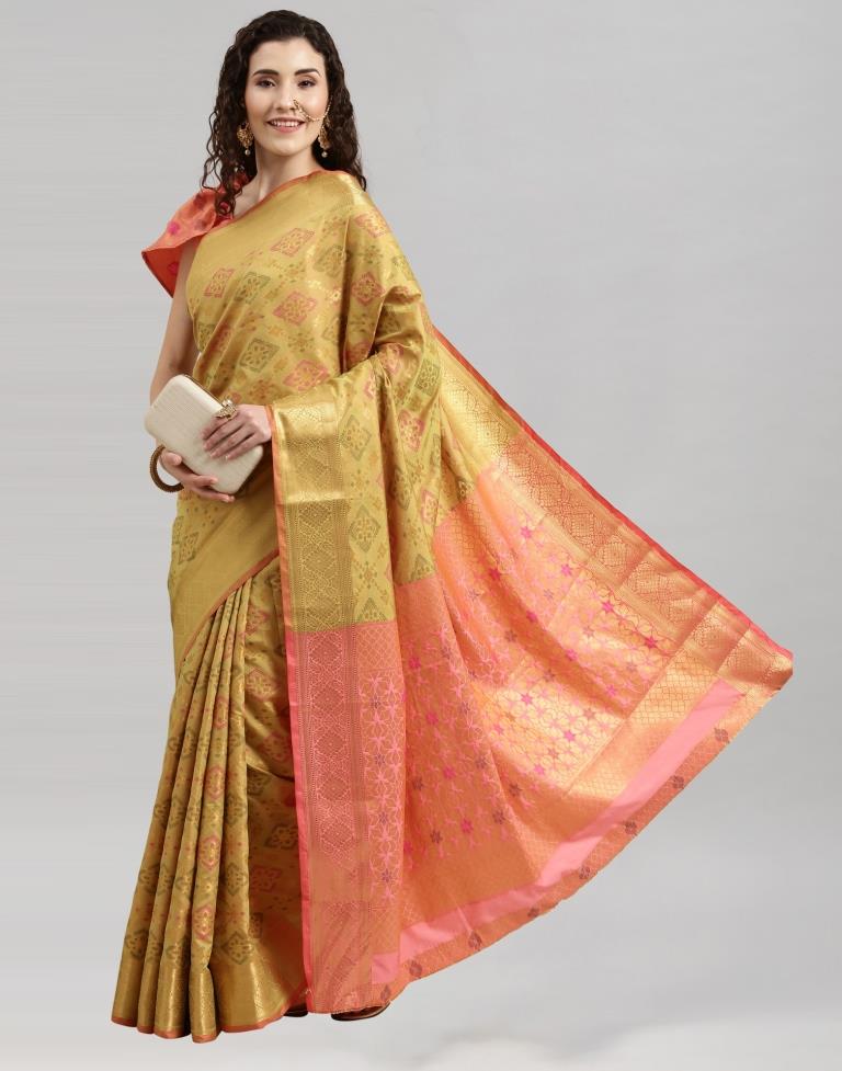 Pear Green Coloured Poly Silk Banarasi Jacquard Saree | Sudathi