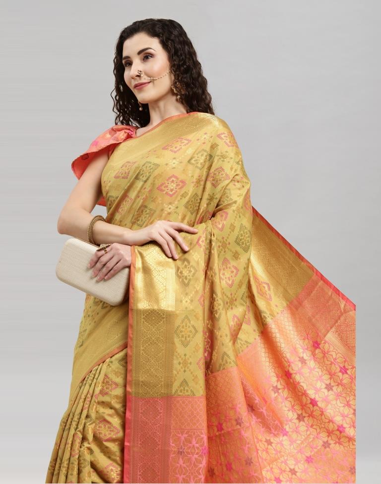 Pear Green Coloured Poly Silk Banarasi Jacquard Saree | Sudathi