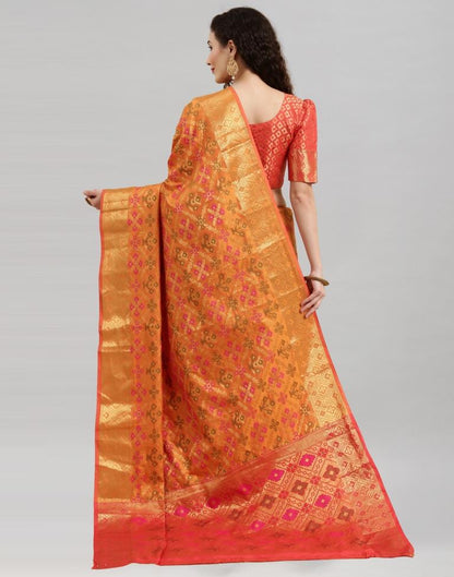 Dark Orange Coloured Poly Silk Banarasi Jacquard Saree | Sudathi