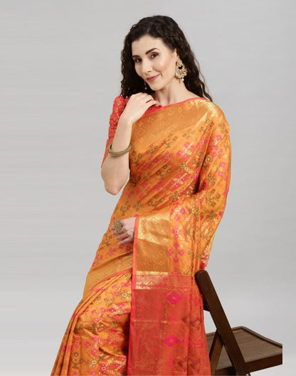 Dark Orange Coloured Poly Silk Banarasi Jacquard Saree | Sudathi