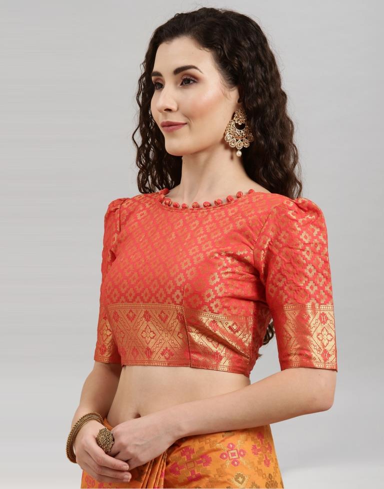 Dark Orange Coloured Poly Silk Banarasi Jacquard Saree | Sudathi