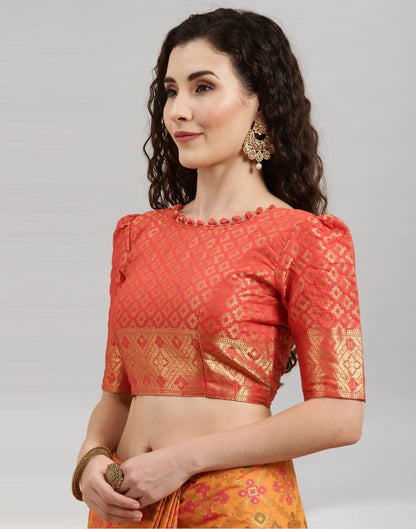 Dark Orange Coloured Poly Silk Banarasi Jacquard Saree | Sudathi