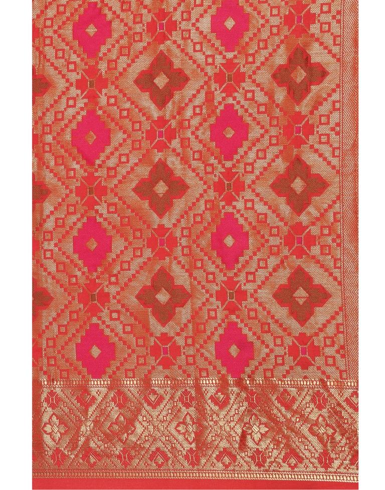 Dark Orange Coloured Poly Silk Banarasi Jacquard Saree | Sudathi