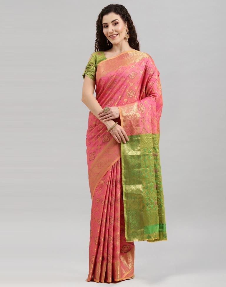Pink Coloured Poly Silk Banarasi Jacquard Saree | Sudathi