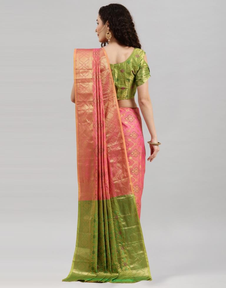 Pink Coloured Poly Silk Banarasi Jacquard Saree | Sudathi