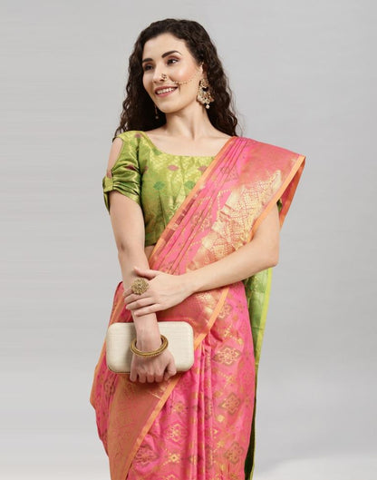 Pink Coloured Poly Silk Banarasi Jacquard Saree | Sudathi
