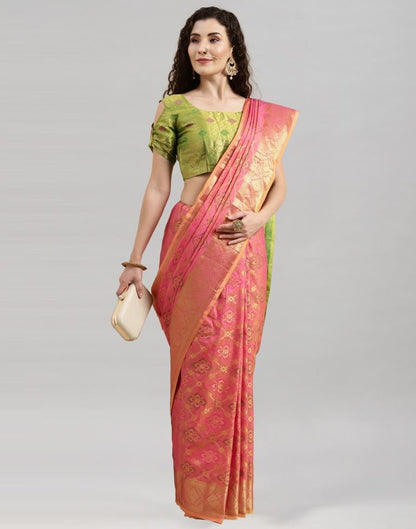 Pink Coloured Poly Silk Banarasi Jacquard Saree | Sudathi