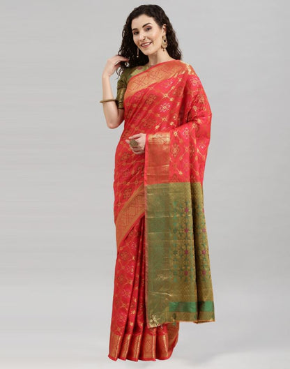 Red Coloured Poly Silk Banarasi Jacquard Saree | Sudathi