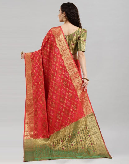 Red Coloured Poly Silk Banarasi Jacquard Saree | Sudathi