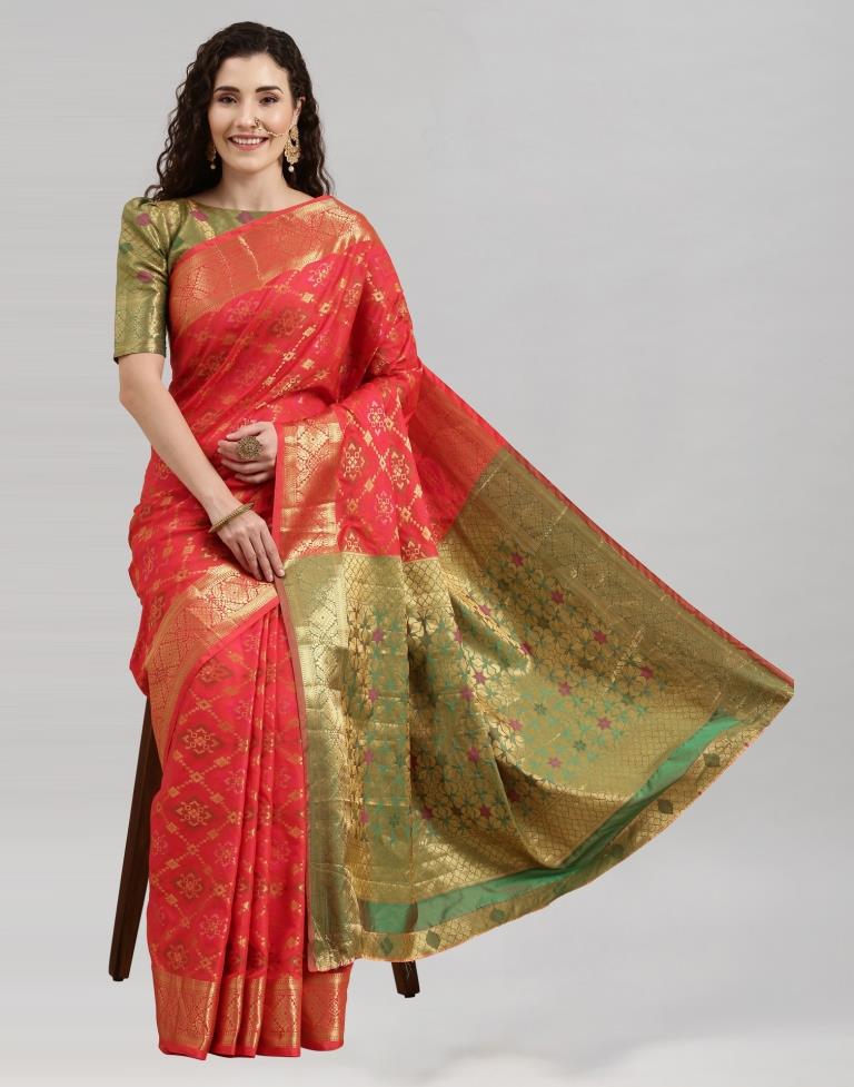 Red Coloured Poly Silk Banarasi Jacquard Saree | Sudathi