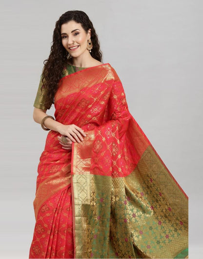 Red Coloured Poly Silk Banarasi Jacquard Saree | Sudathi
