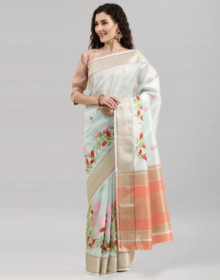Light Blue Coloured Organza Embroidery Saree | Sudathi