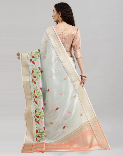 Light Blue Coloured Organza Embroidery Saree | Sudathi
