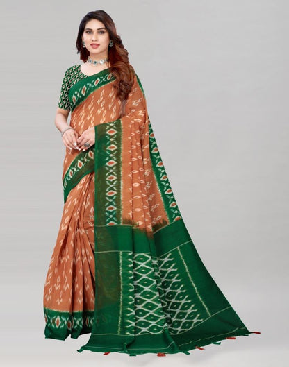 Light Brown Coloured Poly Cotton Printed Saree | Sudathi