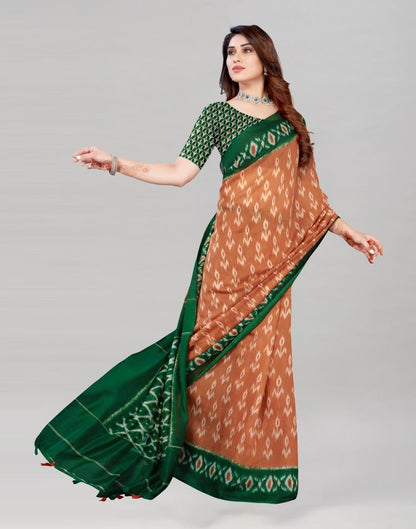 Light Brown Coloured Poly Cotton Printed Saree | Sudathi
