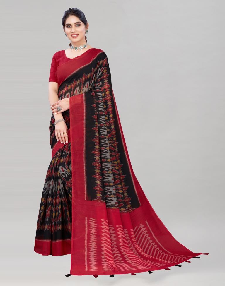 Black Coloured Poly Cotton Printed Saree | Sudathi