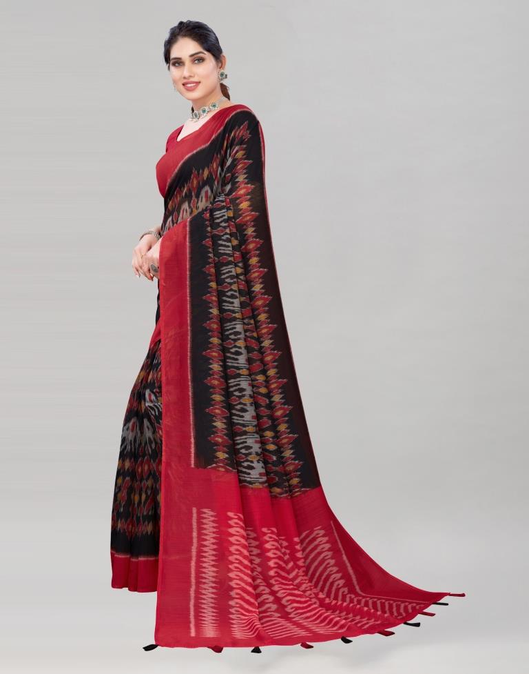 Black Coloured Poly Cotton Printed Saree | Sudathi