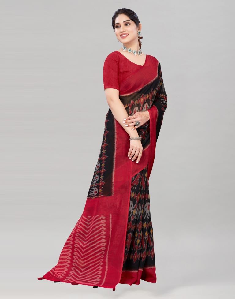 Black Coloured Poly Cotton Printed Saree | Sudathi