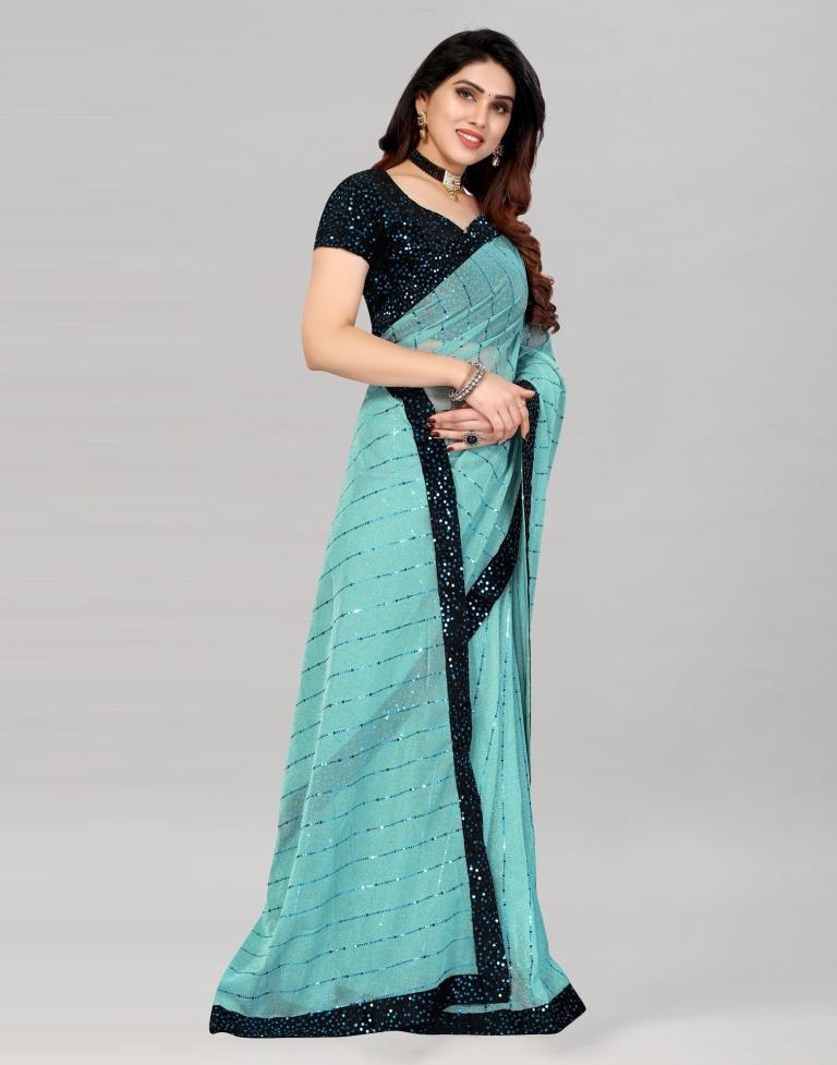 Sky Blue Sequence Saree