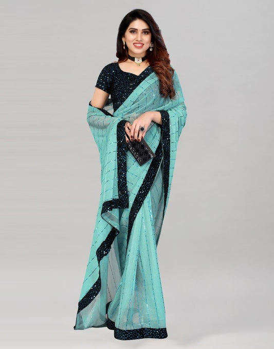 Sky Blue Sequence Saree