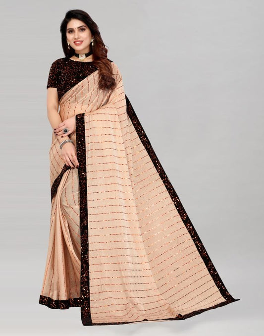 Light Brown Coloured Lycra Shimmer Embellished Saree | Sudathi
