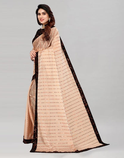 Light Brown Coloured Lycra Shimmer Embellished Saree | Sudathi