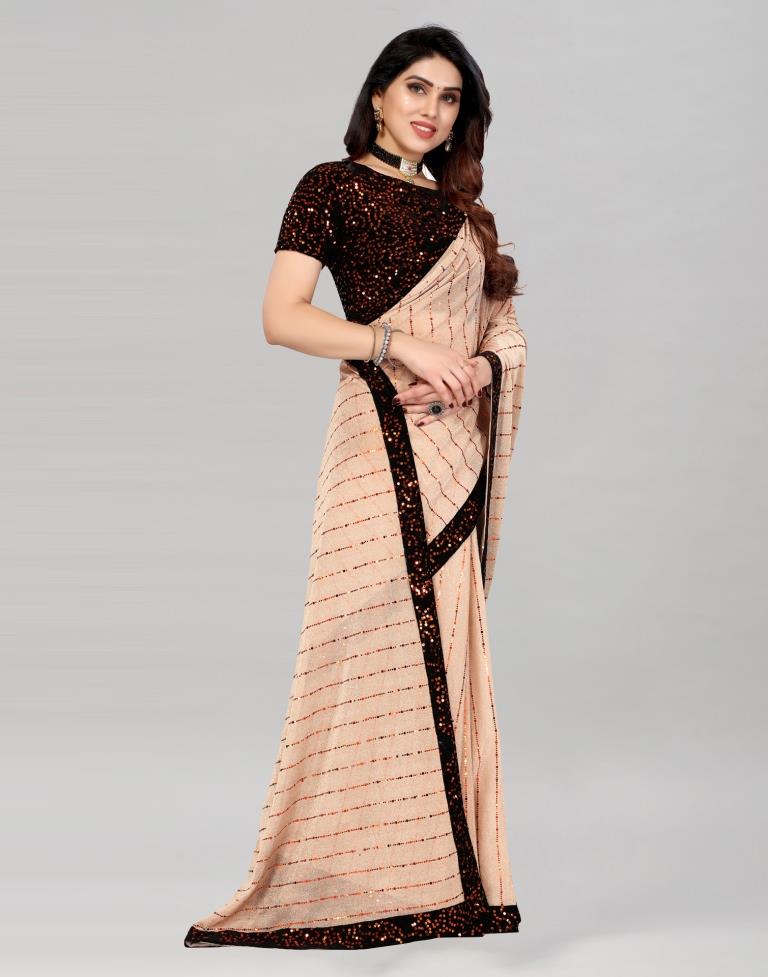 Light Brown Coloured Lycra Shimmer Embellished Saree | Sudathi