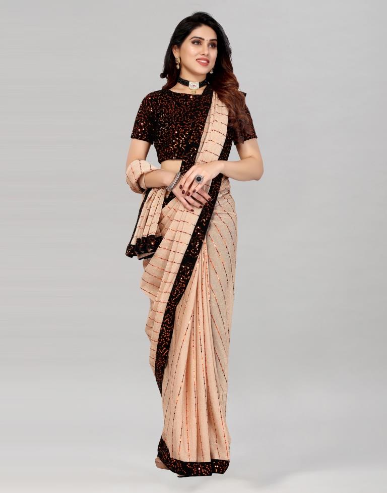 Light Brown Coloured Lycra Shimmer Embellished Saree | Sudathi