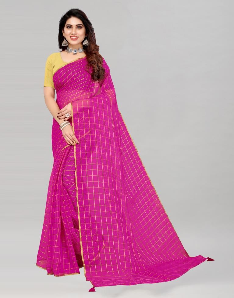 Hot Pink Georgette Floral Printed Saree | Sudathi