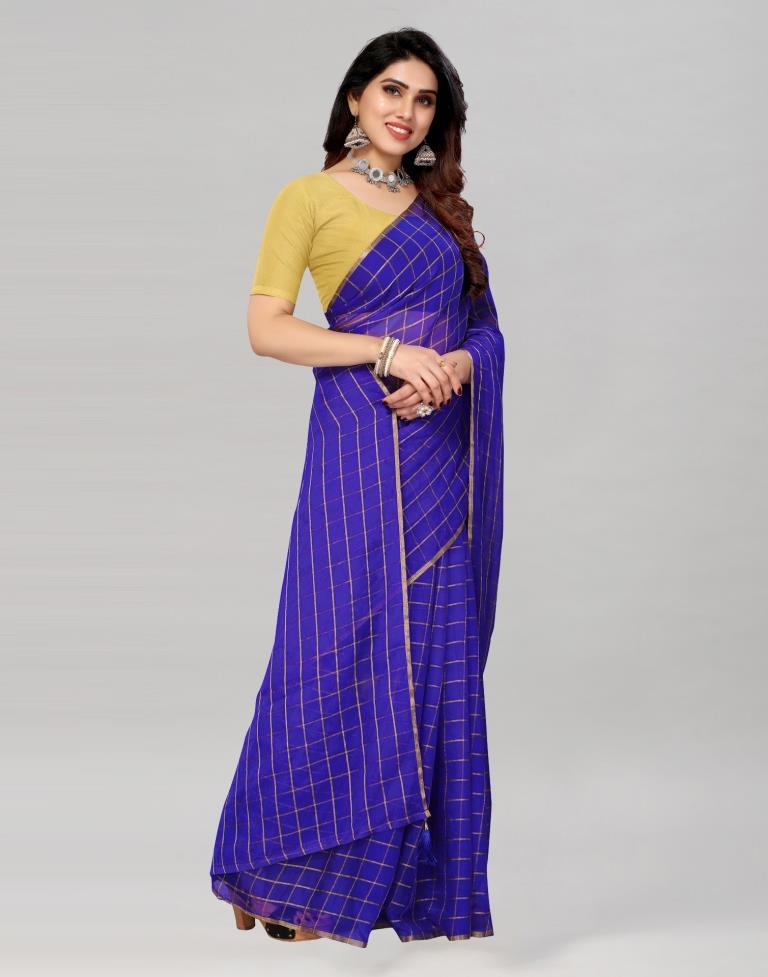 Royal Blue Georgette Floral Printed Saree | Sudathi
