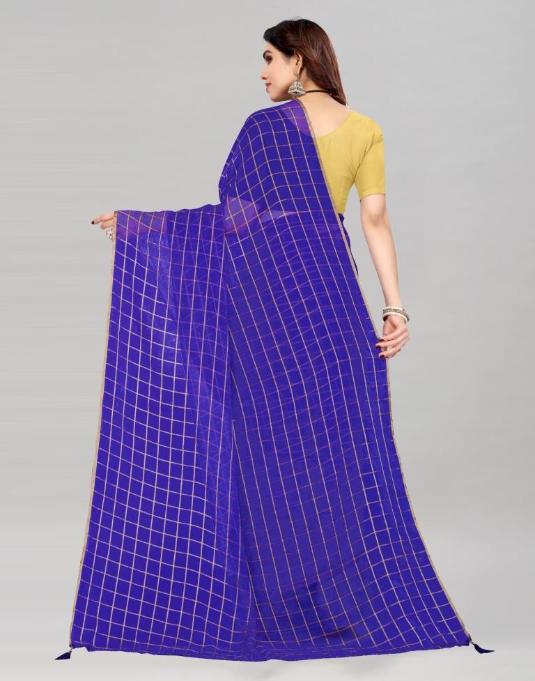 Royal Blue Georgette Floral Printed Saree | Sudathi