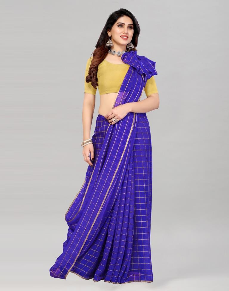 Royal Blue Georgette Floral Printed Saree | Sudathi