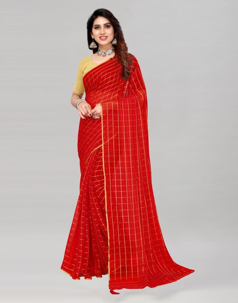 Red Georgette Floral Printed Saree | Sudathi