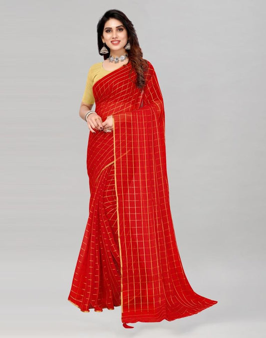 Red Georgette Floral Printed Saree | Sudathi