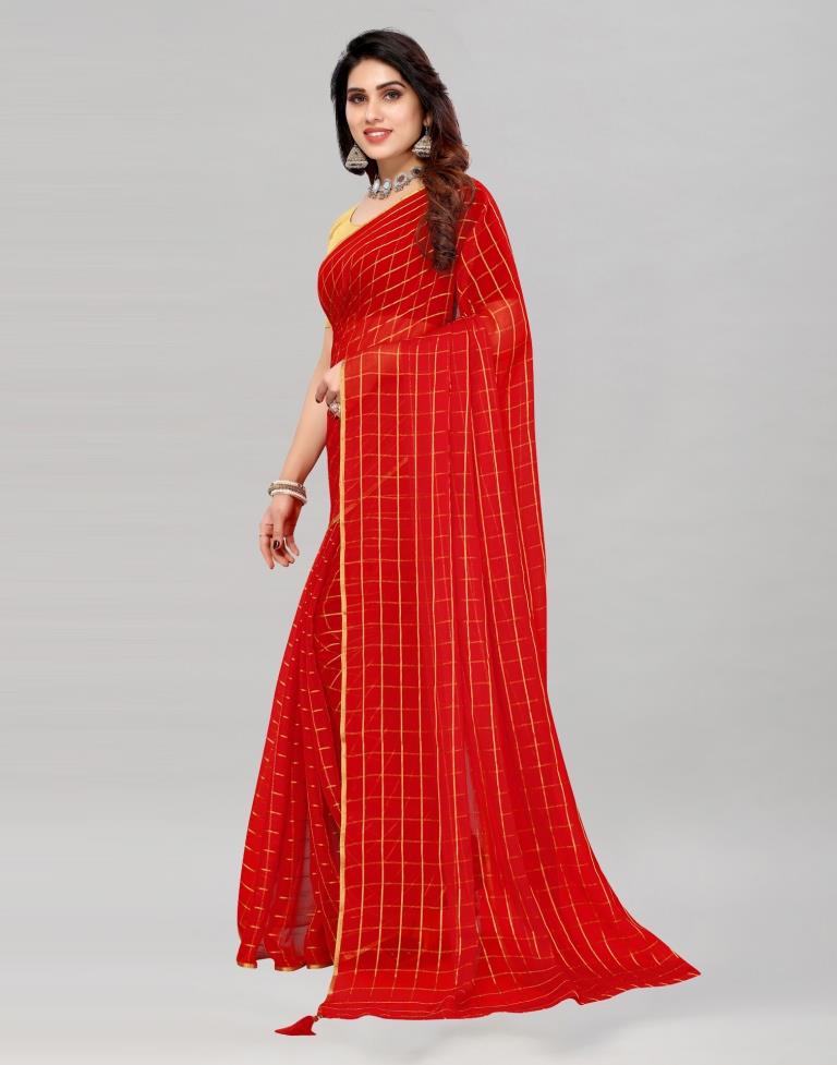 Red Georgette Floral Printed Saree | Sudathi