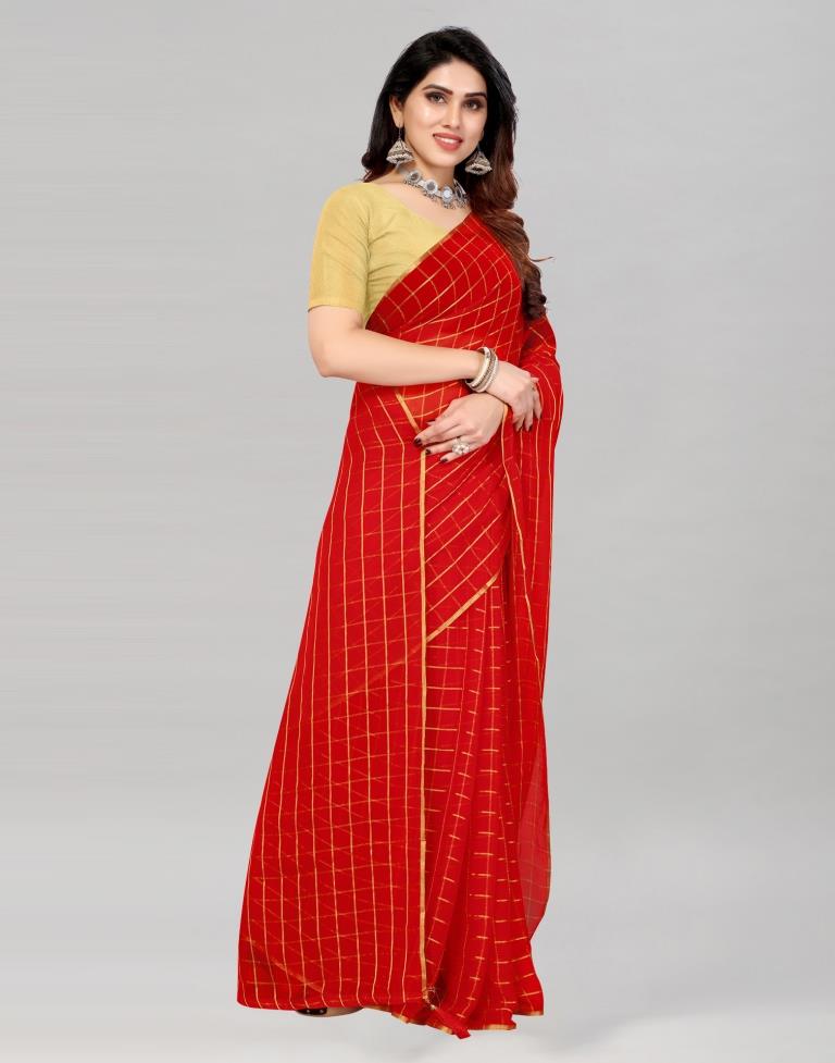 Red Georgette Floral Printed Saree | Sudathi