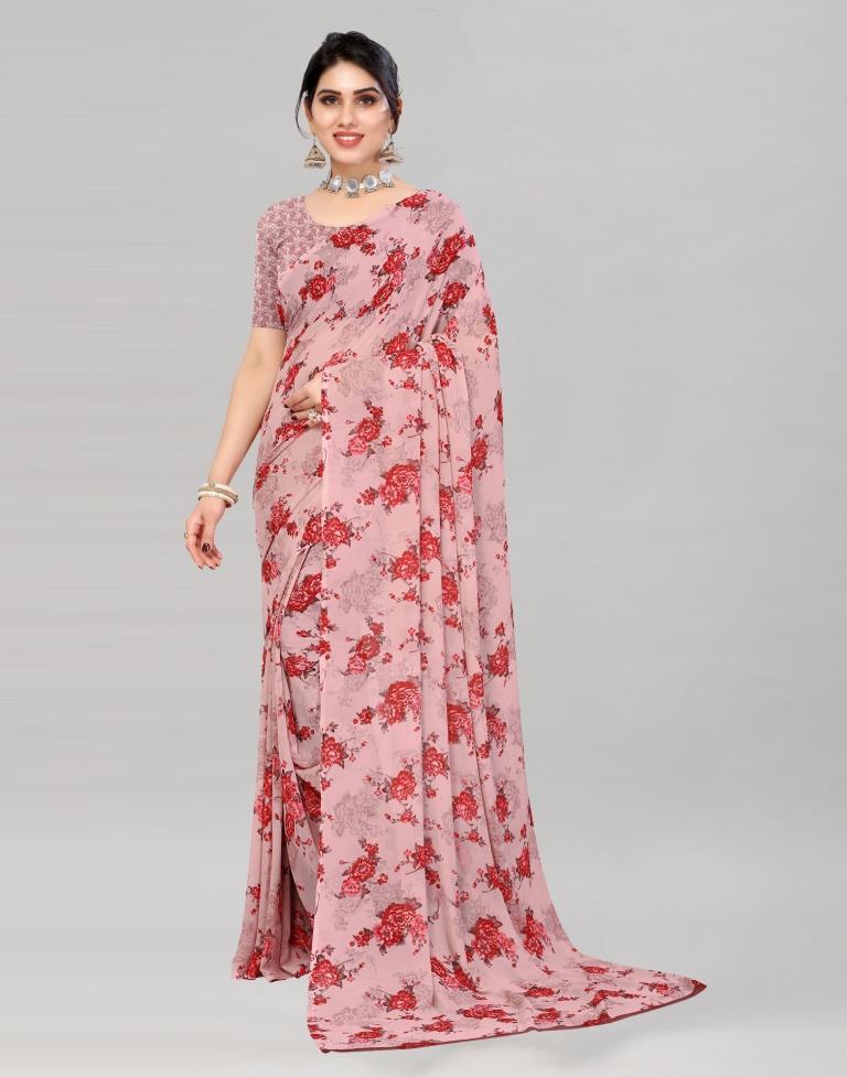 Dusty Pink Georgette Floral Printed Saree | Sudathi